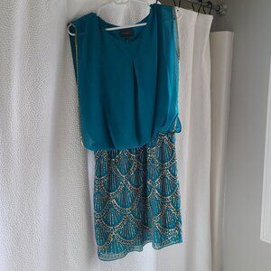 Teal Dress with Gold beading